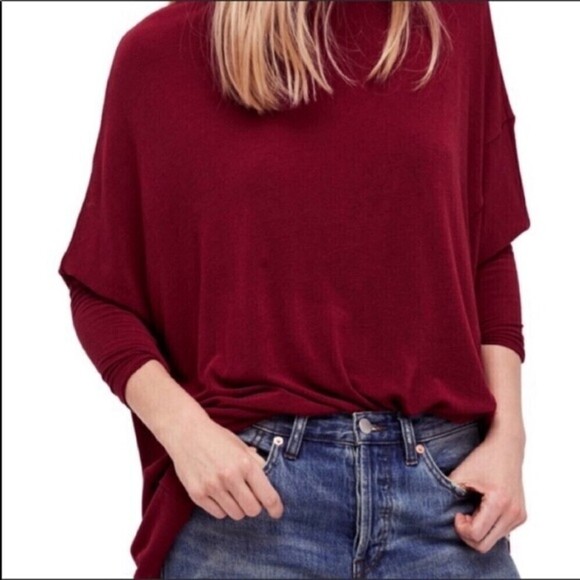 Free People We The Free Wool Batwing Turtleneck Top Maroon Burgundy Size Small - Picture 4 of 15